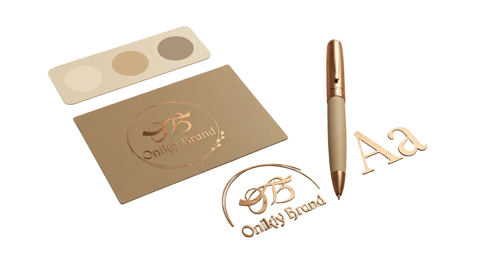Oniky Brand identity presentation with palette, business card, logo marks, and typography